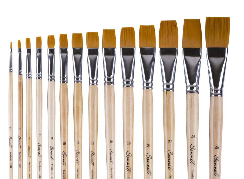 Сонет кисть синтетика плоская 3222 Синтетическая плоская кисть, ''Сонет'' c длинной ручкой. 3222