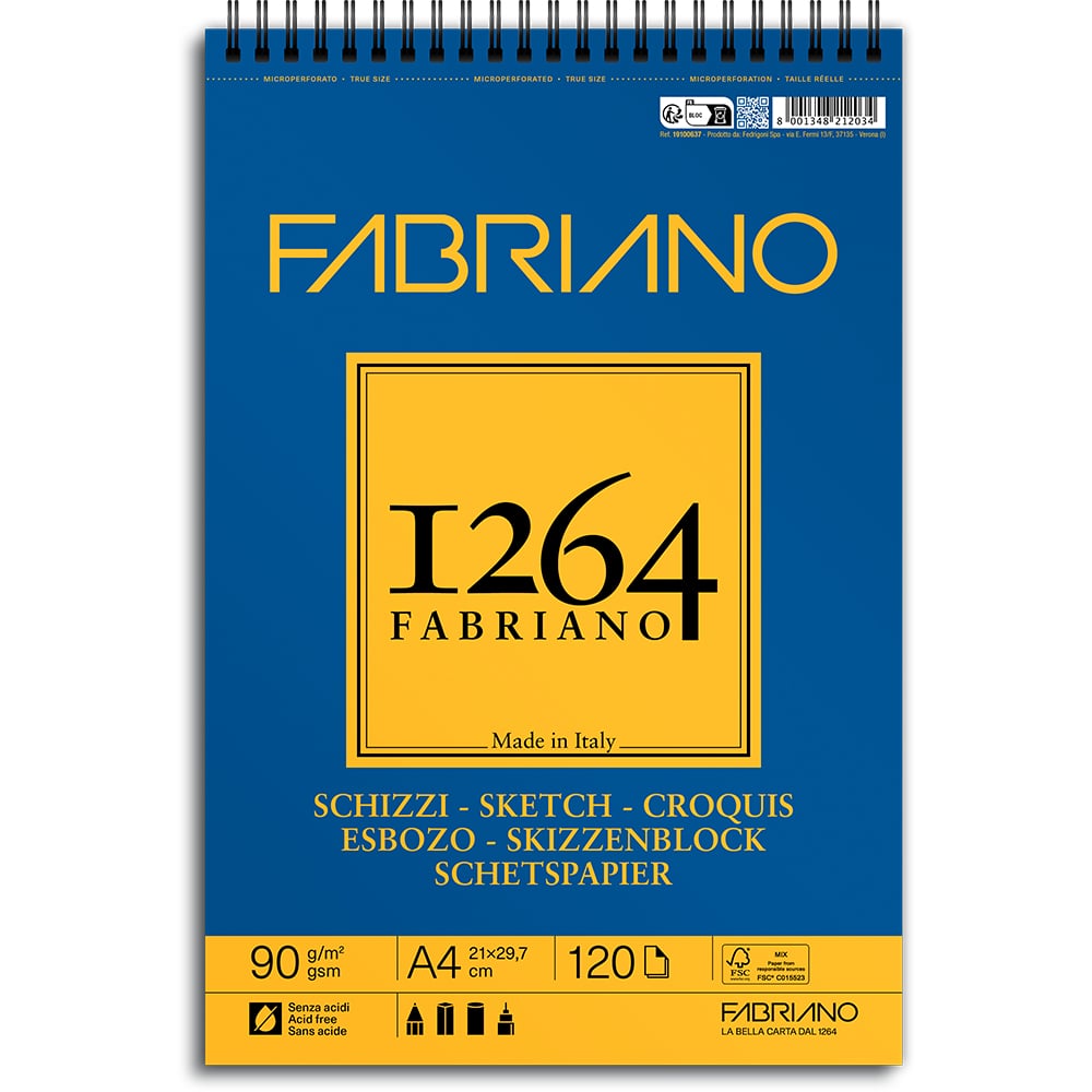 19100637 Блок для эскизов на спирали 1264 Fabriano “Schizzi” А4 120 л., 90г.