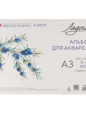 Альбом-склейка для акварели "Ладога", 300 г/м2, А3, 100% хлопок, 12 листов, среднее зерно