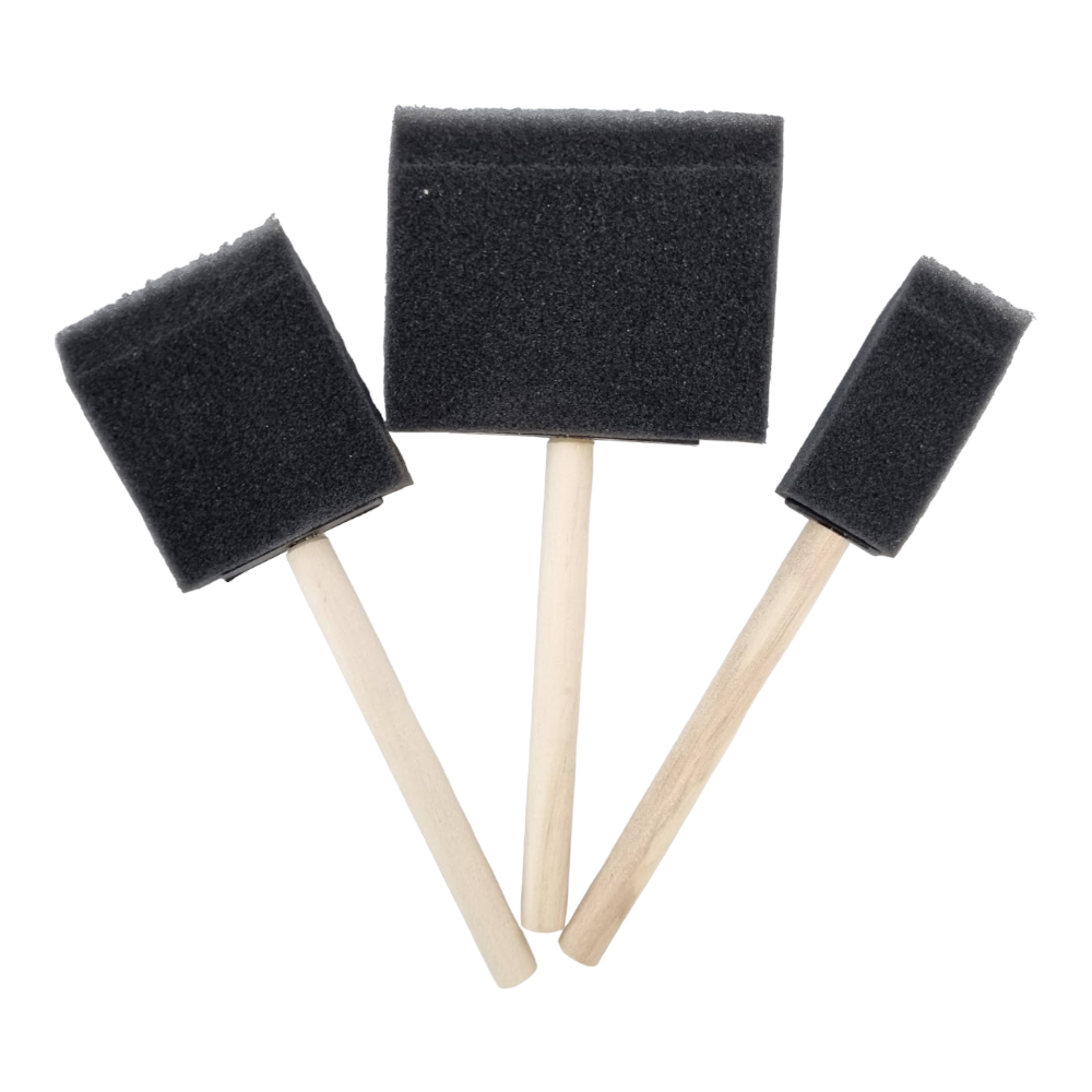 Prime-Art-Sponge-Brushes-PhotoRoom Set de 3 pensule plate din spumă, mâner din lemn.
