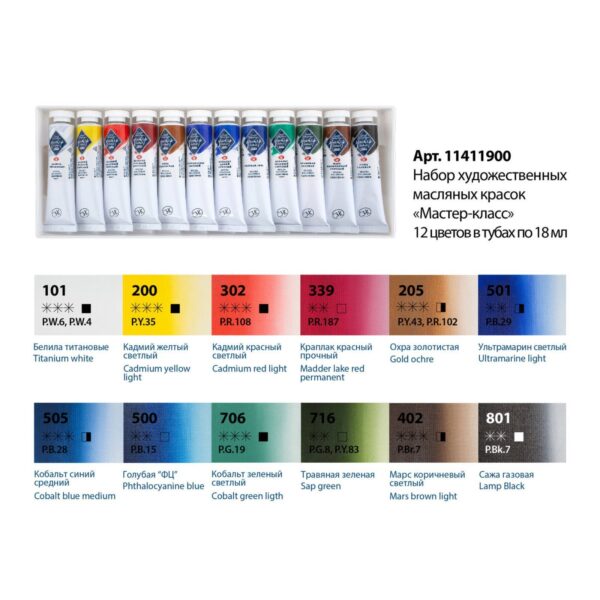 Set culori ulei Master Klass "Третьяковская галерея" 12*18 ml carton