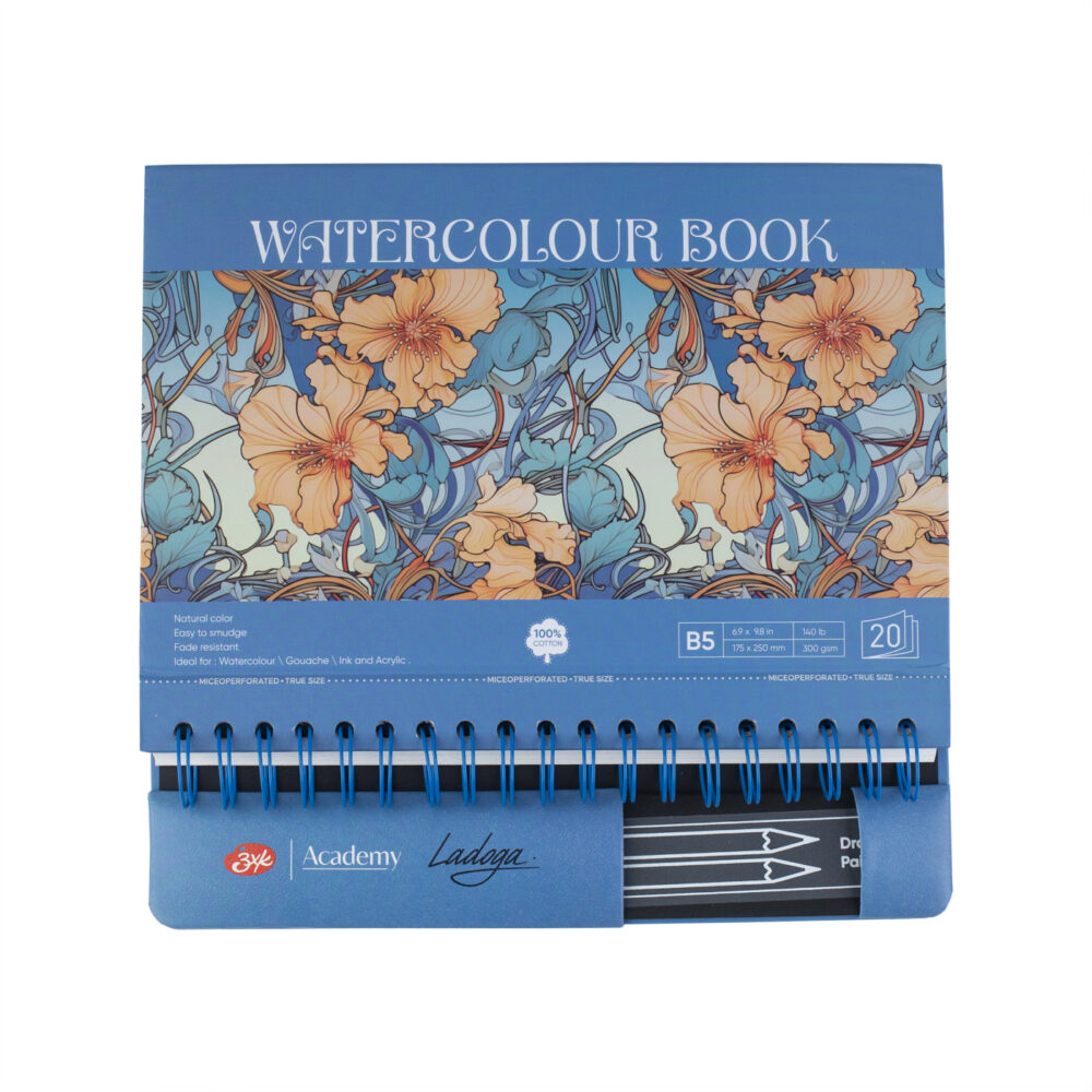 252452373 Sketchbook pentru acuarela "Ladoga" de masa, cop. tare. albastru,100%b. 300g/m2, 20foi, gran. medie