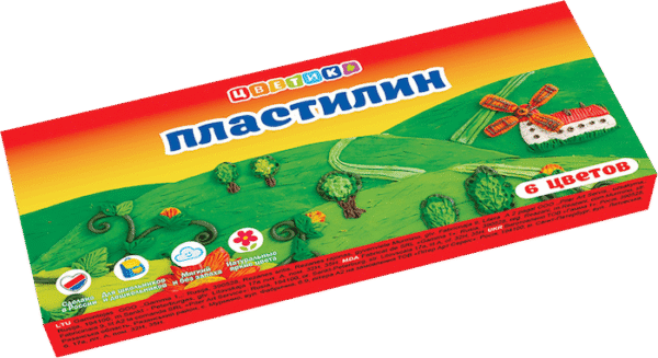 Пластилин «Цветик», 6 цветов,90грм.