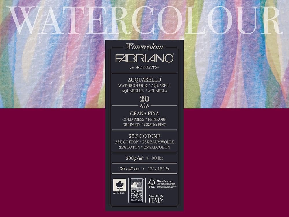 Блокнот-склейка для акварели Fabriano “Watercolour”, 30х40 см, 200 г/м², 20 л.